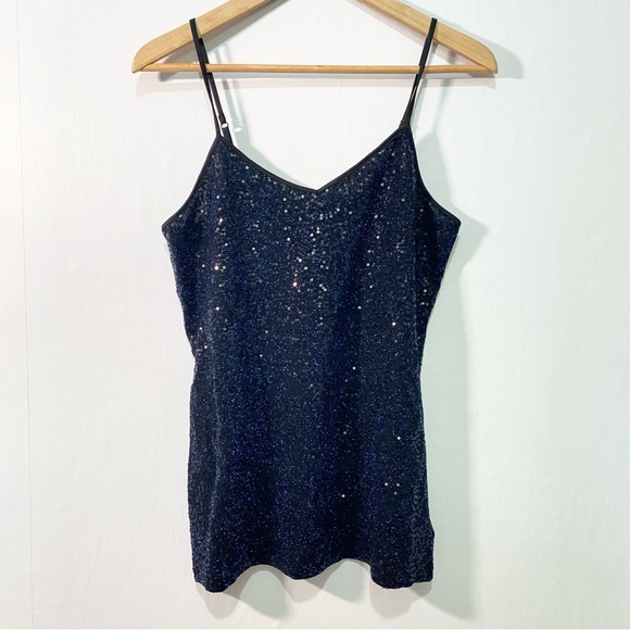 Express Sequins Shimmering Tank Top Medium Navy Blue Preppy feminine Party - Picture 1 of 8